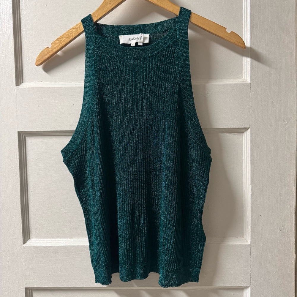 ba&sh Emerald Green Ribbed Halter Tank Top - Picture 2 of 8